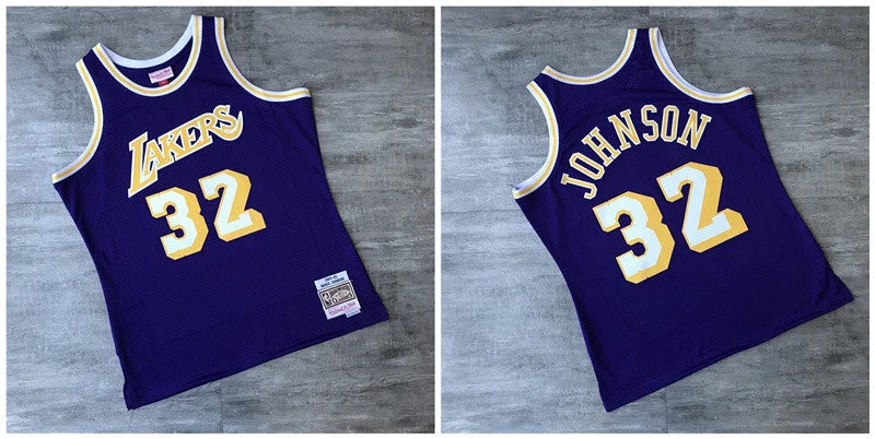 Plus Size Basketball Jersey-Lakers 32 Magic Johnson Purple 1984-1985 Hardwood Classics Printed Basketball Jersey