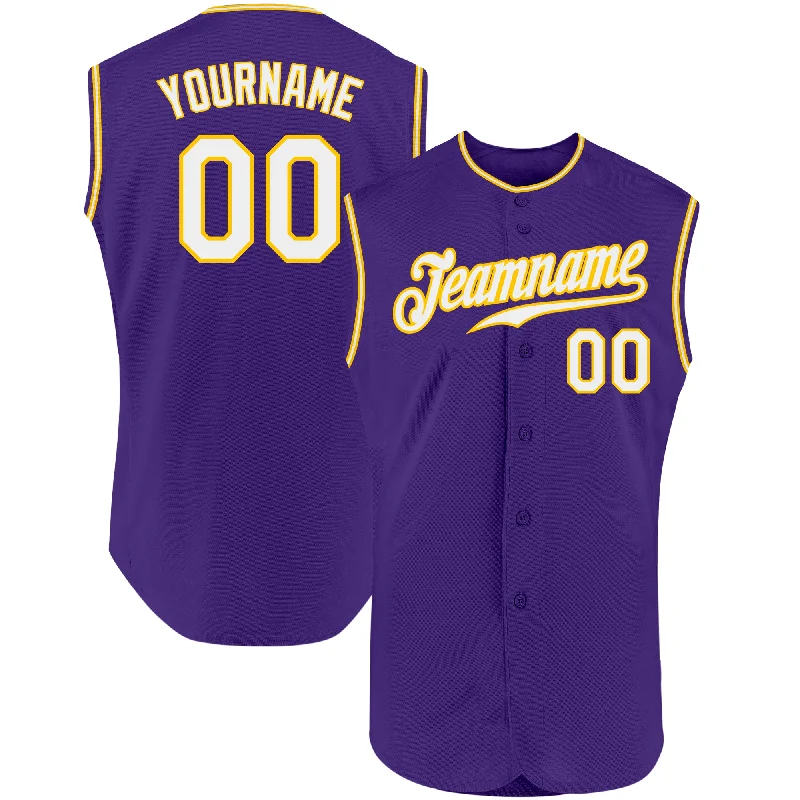 Baseball Jersey With Tie-Dye-Custom Purple White-Gold Authentic Sleeveless Baseball Jersey