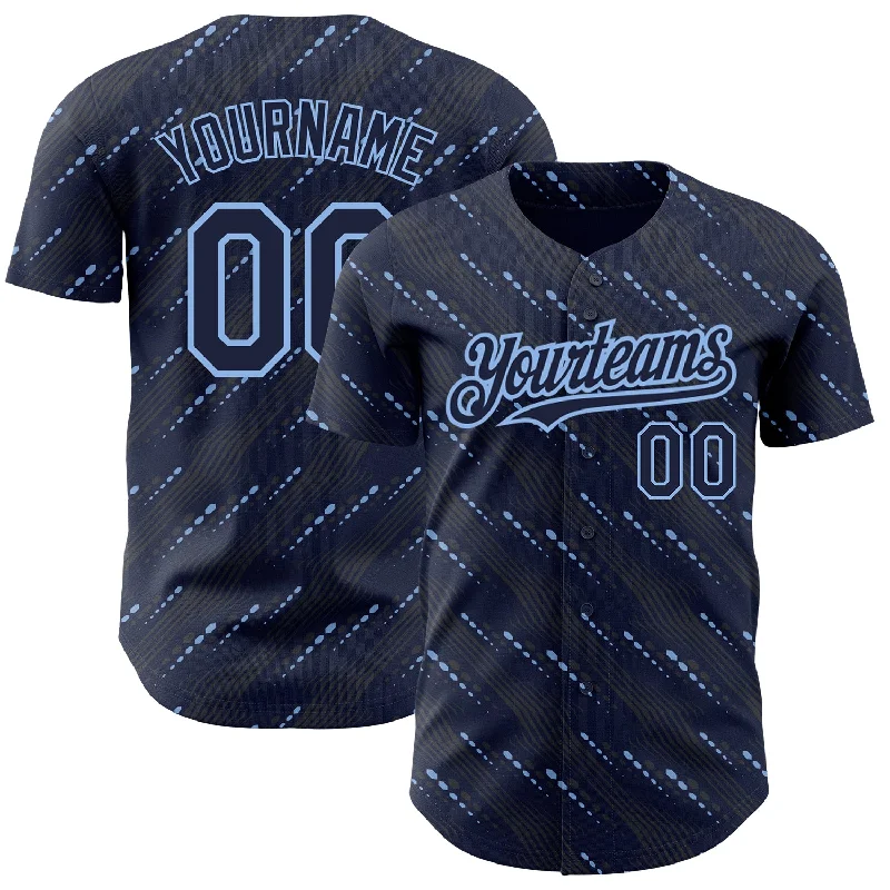 Special Edition Baseball Jersey-Custom Navy Light Blue 3D Pattern Design Slant Lines Authentic Baseball Jersey