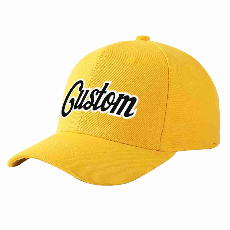 Hiking Baseball Cap-Custom Gold Black-White Curved Eaves Sport Baseball Cap Design for Men/Women/Youth