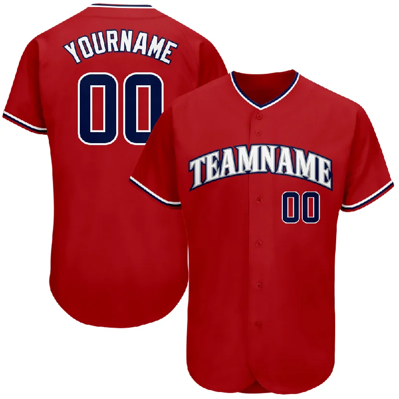 Long Sleeve Baseball Jersey-Custom Red Navy-White Authentic Baseball Jersey