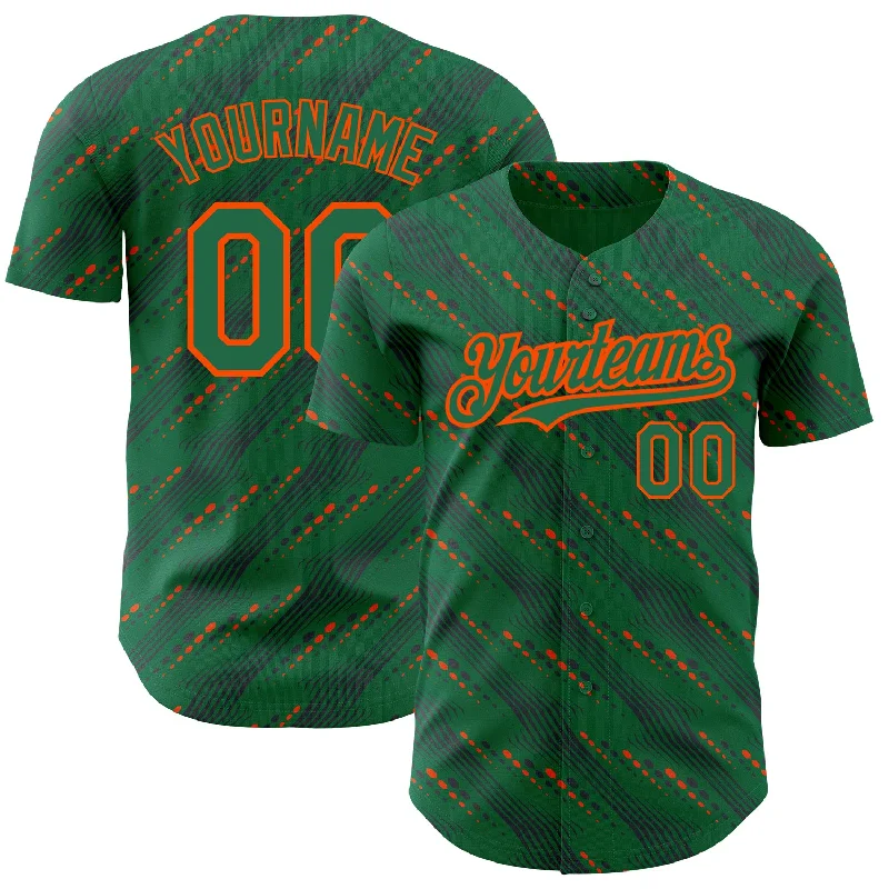 Mesh Baseball Jersey-Custom Kelly Green-Orange 3D Pattern Design Slant Lines Authentic Baseball Jersey