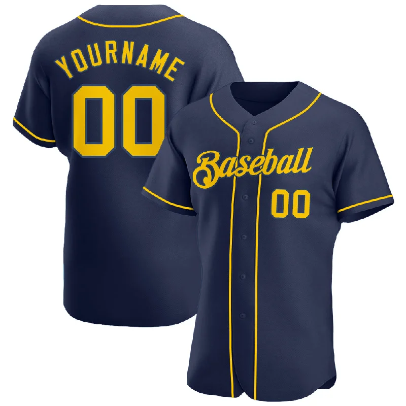 Baseball Jersey With Eco-Friendly Material-Custom Navy Gold-Navy Authentic Baseball Jersey