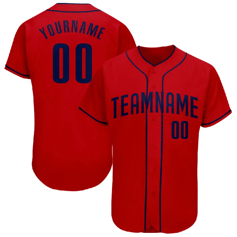 Men's Baseball Jersey-Custom Red Navy Authentic Baseball Jersey