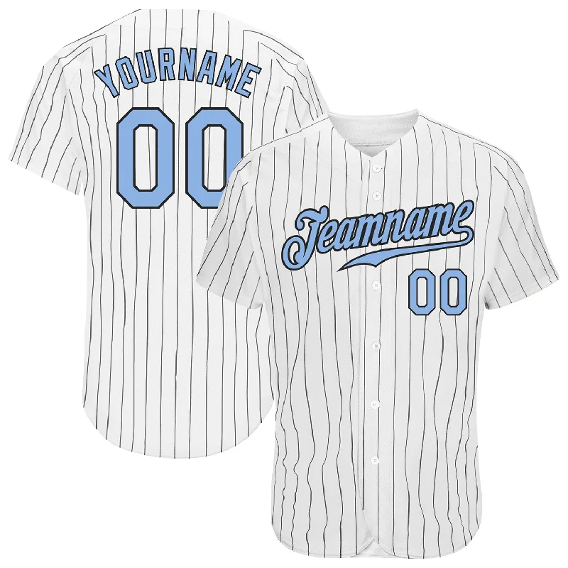 Baseball Jersey With Team Colors-Custom White Black Pinstripe Light Blue-Black Authentic Baseball Jersey