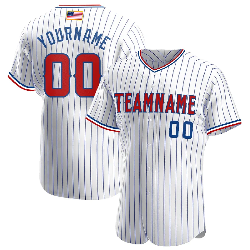 Short Sleeve Baseball Jersey-Custom White Royal Pinstripe Red-Royal Authentic American Flag Fashion Baseball Jersey