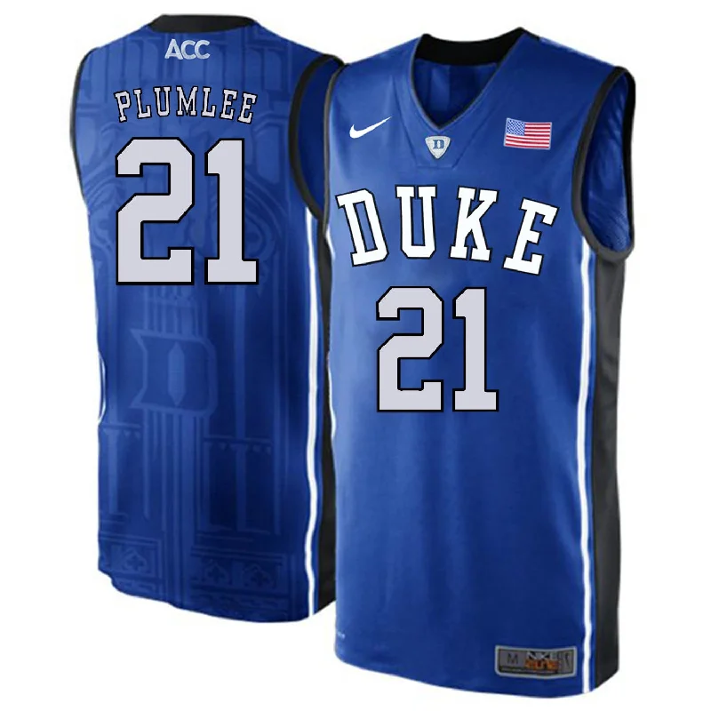 Moisture-Wicking Basketball Jersey-Duke Blue Devils 21 Miles Plumlee Blue Elite College Basketball Basketball Jersey