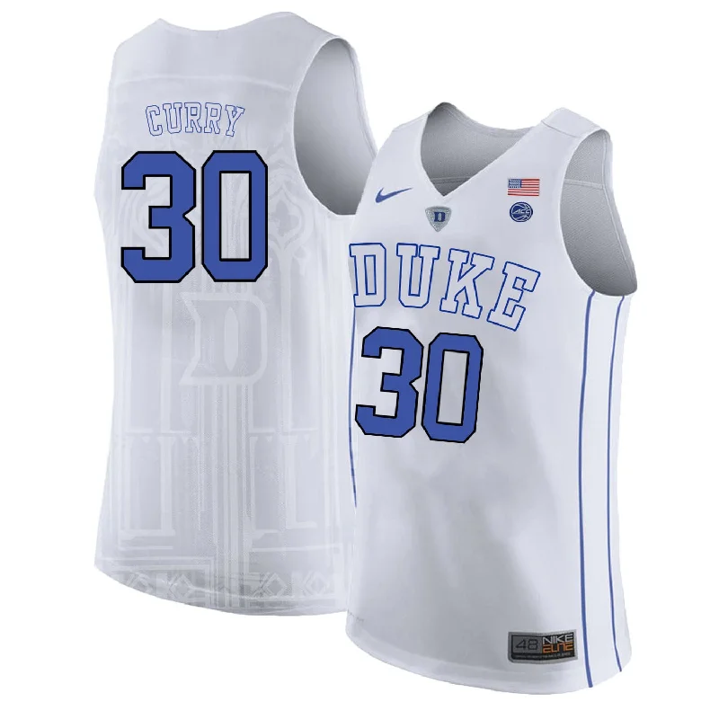 Team Basketball Jersey-Duke Blue Devils 30 Seth Curry White College Basketball Basketball Jersey