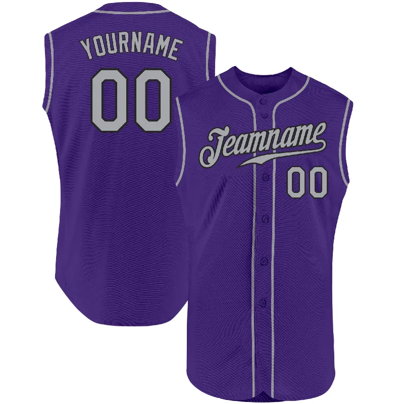 Baseball Jersey With Pockets-Custom Purple Gray-Black Authentic Sleeveless Baseball Jersey