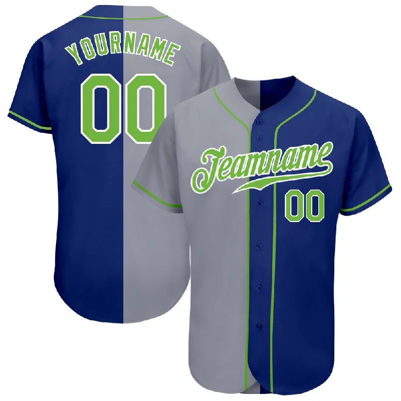 Baseball Jersey With Tie-Dye-Custom Royal Neon Green-Gray Authentic Split Fashion Baseball Jersey