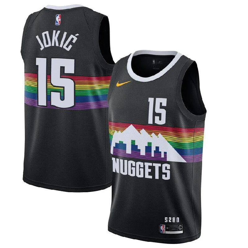 Basketball Jersey With Movie-Inspired Graphics-Nuggets 15 Nikola Jokic Black 2019-20 City Edition Swingman Basketball Jerseys