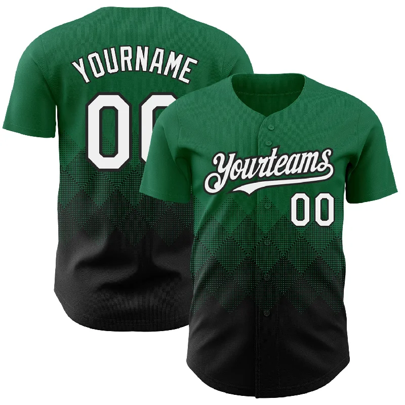 Baseball Jersey With Loose Fit-Custom Kelly Green White-Black 3D Pattern Design Gradient Square Shapes Authentic Baseball Jersey