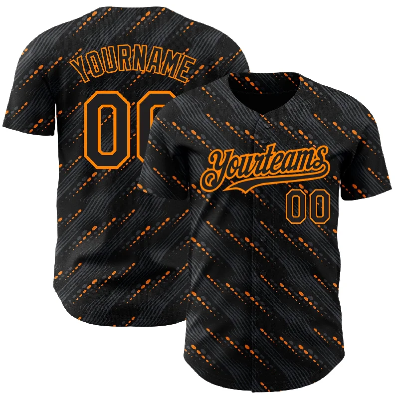 Baseball Jersey With Flames-Custom Black Bay Orange 3D Pattern Design Slant Lines Authentic Baseball Jersey