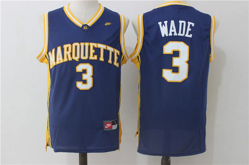 Basketball Jersey With Celebrity Collaboration-Marquette Golden Eagles 3 Dwayne Wade Navy College Basketball Basketball Jersey