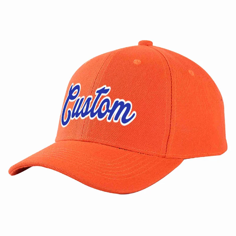 Custom Baseball Cap-Custom Tangerine Royal-White Curved Eaves Sport Baseball Cap Design for Men/Women/Youth