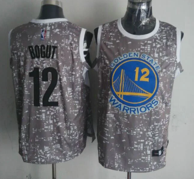 Basketball Jersey With Artistic Prints-Warriors 12 Andrew Bogut Grey City Luminous Basketball Jersey