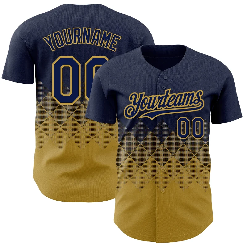 Baseball Jersey With Complete Outfit Set-Custom Navy Old Gold 3D Pattern Design Gradient Square Shapes Authentic Baseball Jersey