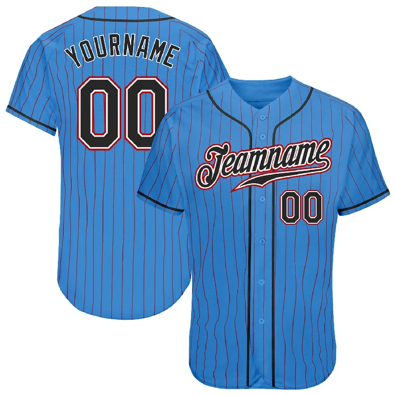 Baseball Jersey For Little League-Custom Powder Blue Red Pinstripe Black-White Authentic Baseball Jersey