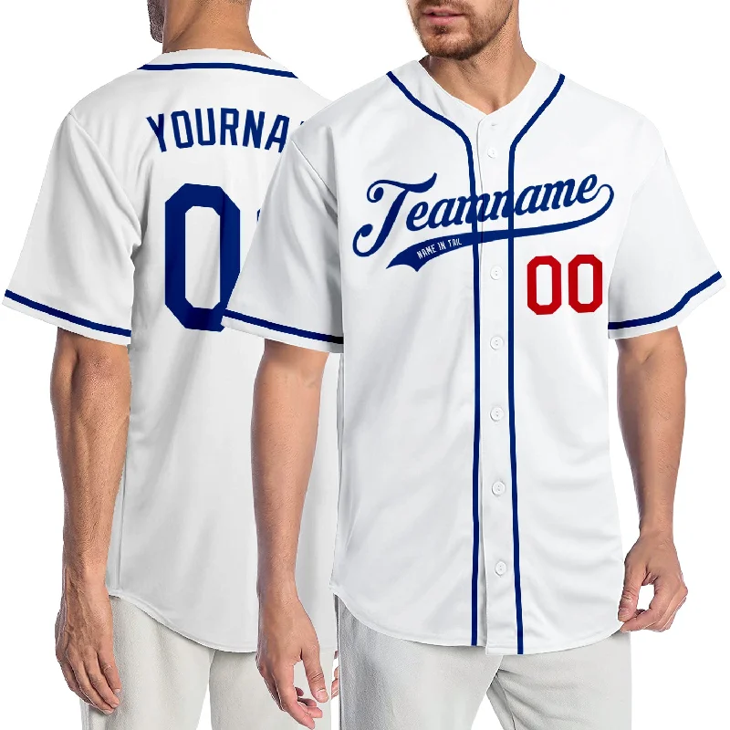 Sublimated Baseball Jersey-Custom White Royal-Red Authentic Baseball Jersey