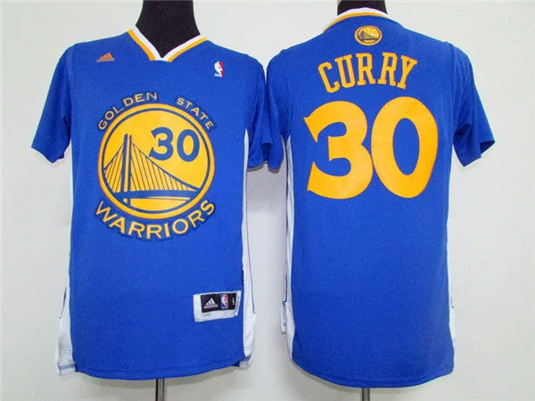 Basketball Jersey For Indoor Games-Warriors 30 Stephen Curry Blue Short Sleeve Basketball Jersey