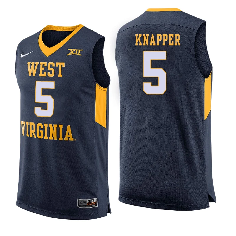 Basketball Jersey With Anti-Wrinkle Technology-West Virginia Mountaineers 5 Brandon Knapper Navy College Basketball Basketball Jersey