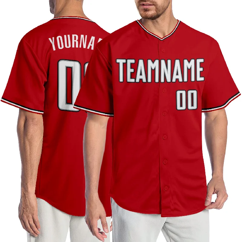 Baseball Jersey With Hand-Drawn Illustrations-Custom Red White-Black Authentic Baseball Jersey