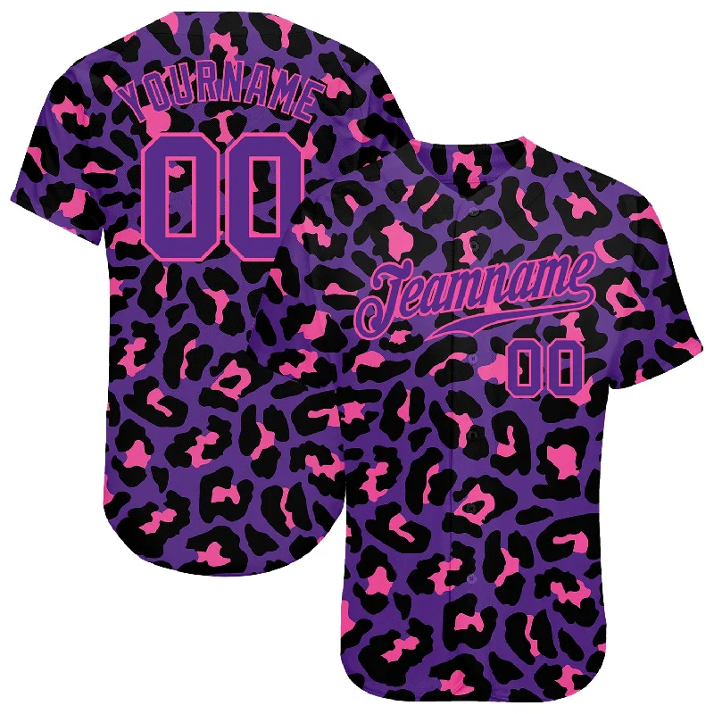 Baseball Jersey With Unmatched Comfort-Custom Purple Purple-Pink 3D Pattern Design Leopard Authentic Baseball Jersey