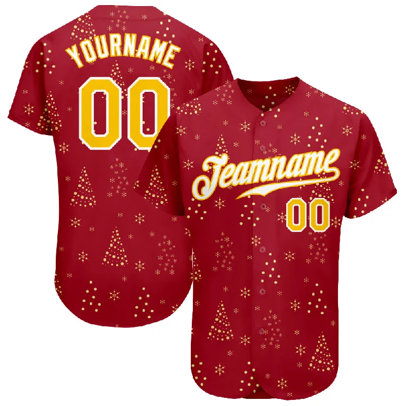 Pro Baseball Jersey-Custom Red Gold-White Christmas 3D Authentic Baseball Jersey