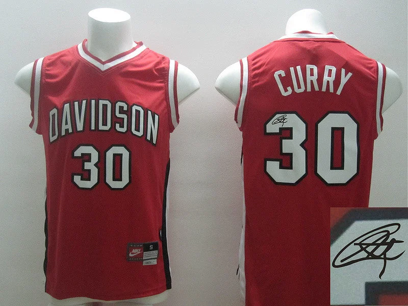 Sleeveless Basketball Jersey-Davidson College 30 Curry Red Signature Edition Basketball Jerseys