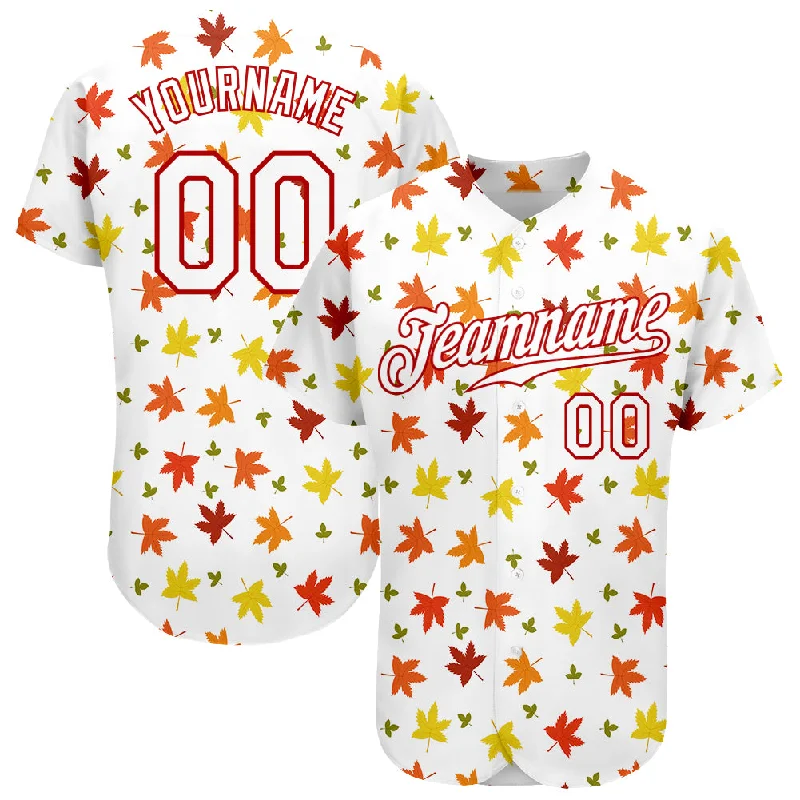 Retro Baseball Jersey-Custom White White-Red 3D Pattern Design Autumn Leaves Authentic Baseball Jersey