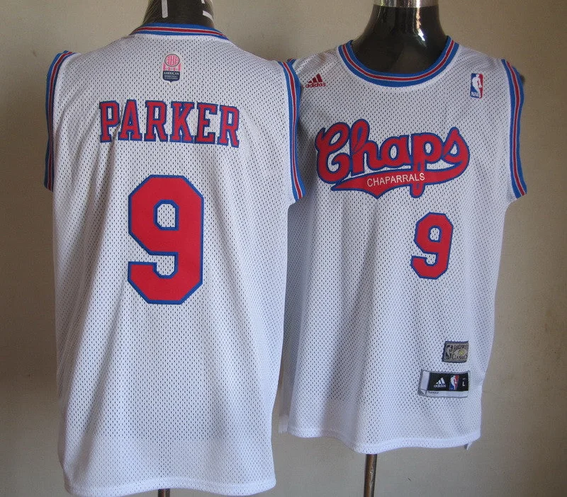 Basketball Jersey With Number-Spurs 9 Parker White Throwback Basketball Jerseys