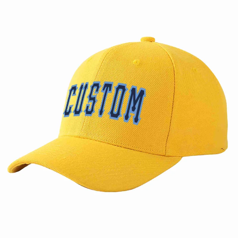 Golf Baseball Cap-Custom Gold Navy-Light Blue Curved Eaves Sport Baseball Cap Design for Men/Women/Youth