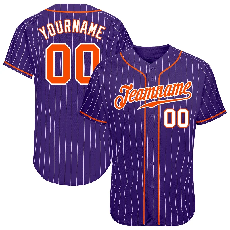 Baseball Jersey With Camo Print-Custom Purple White Pinstripe Orange-White Authentic Baseball Jersey