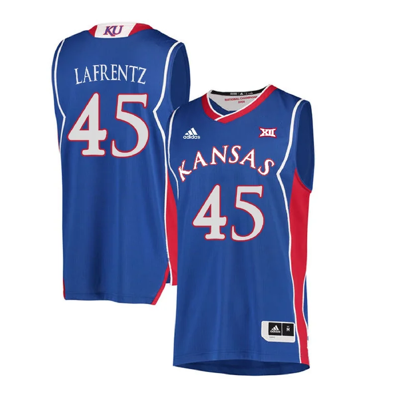 Oversized Basketball Jersey-Kansas Jayhawks 45 Raef LaFrentz Blue Throwback College Basketball Basketball Jersey