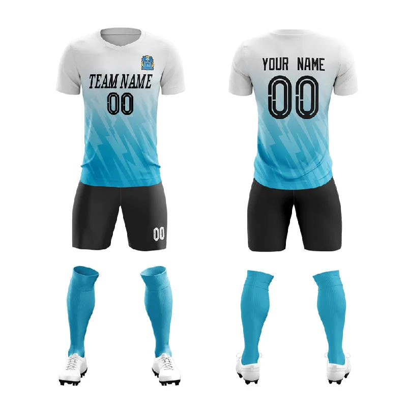 Unisex Football Jersey-Custom Aqua White Training Uniform Soccer Sets Jersey