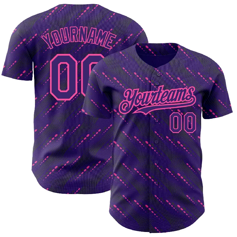 Practice Baseball Jersey-Custom Purple Pink 3D Pattern Design Slant Lines Authentic Baseball Jersey