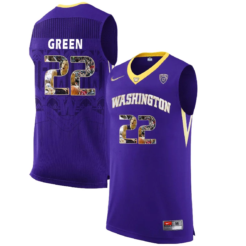 Basketball Jersey With Loose Fit-Washington Huskies 22 Dominic Green Purple With Portait College Basketball Basketball Jersey