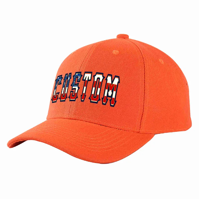 Trucker Baseball Cap-Custom Tangerine Vintage USA Flag-Gold Curved Eaves Sport Baseball Cap Design for Men/Women/Youth