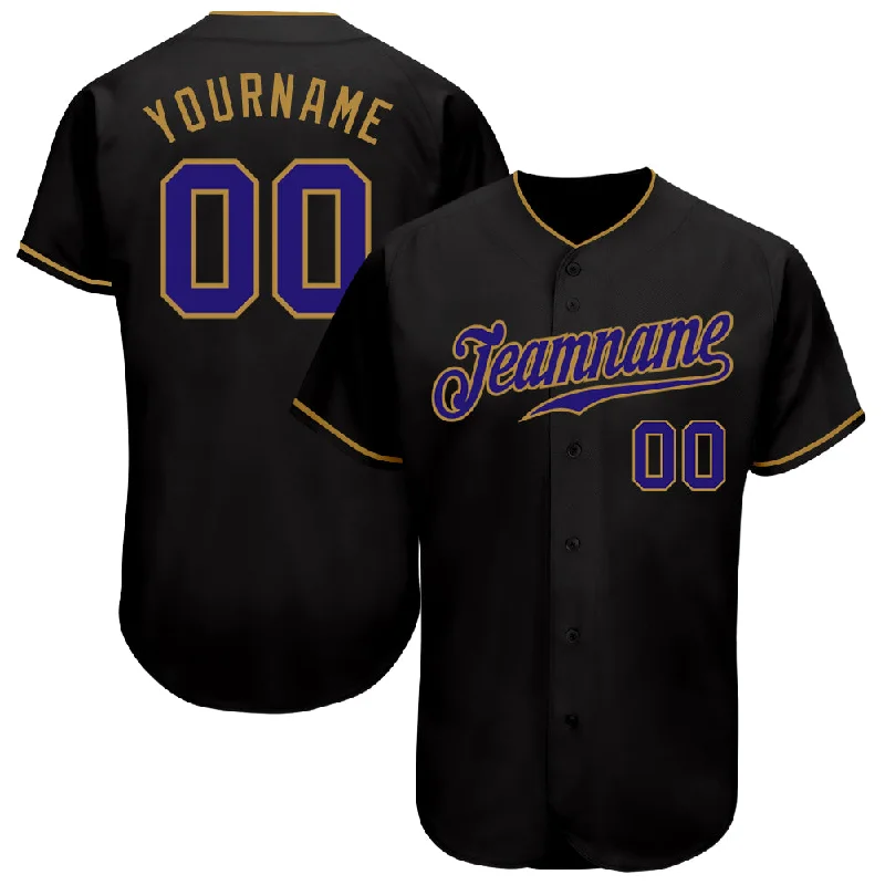 Baseball Jersey With Earthy Tones-Custom Black Dark Purple-Old Gold Authentic Baseball Jersey