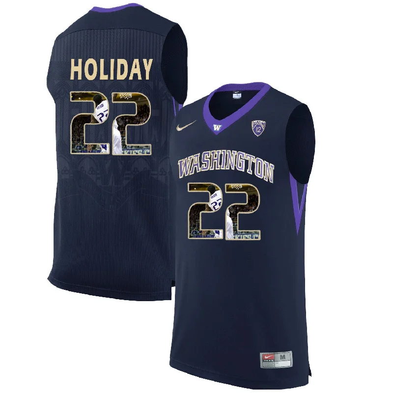 Sublimated Basketball Jersey-Washington Huskies 22 Justin Holiday Black With Portait College Basketball Basketball Jersey