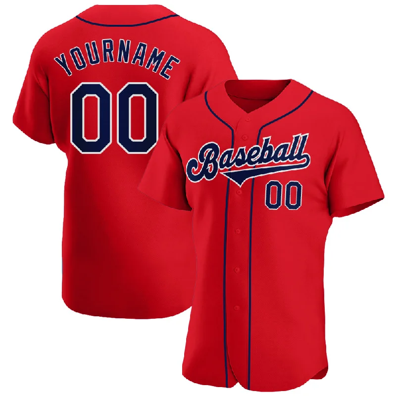 Mesh Baseball Jersey-Custom Red Navy-White Authentic Baseball Jersey