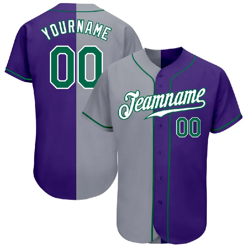 Baseball Jersey With DIY Design-Custom Purple Kelly Green-Gray Authentic Split Fashion Baseball Jersey