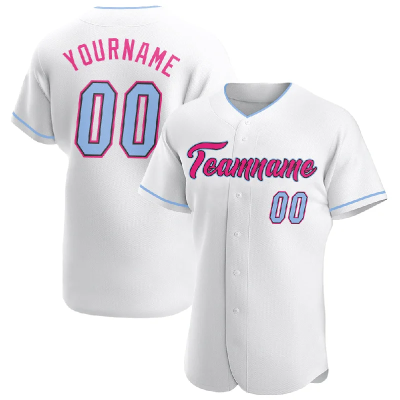 Baseball Jersey With Animal Print-Custom White Light Blue Black-Hot Pink Authentic Baseball Jersey