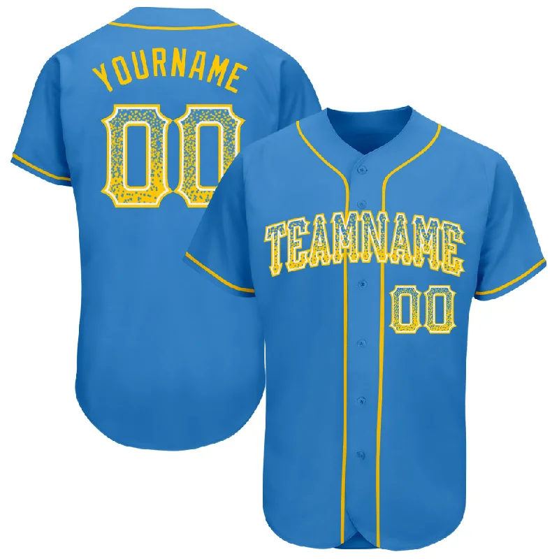 Baseball Jersey With Flames-Custom Powder Blue Gold-White Authentic Drift Fashion Baseball Jersey