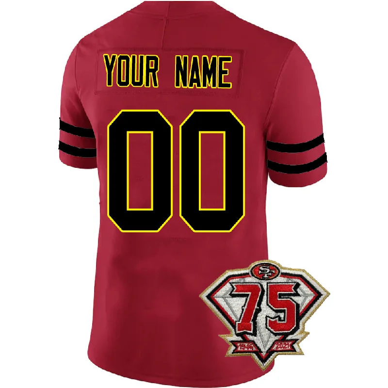 Football Jersey With Black And White Print-Custom SF.49ers Men's Kids Women's Football Jerseys Color Red Black And White With 75th Patch