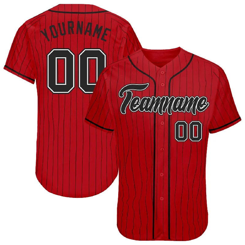 Plus Size Baseball Jersey-Custom Red Black Pinstripe Black-White Authentic Baseball Jersey