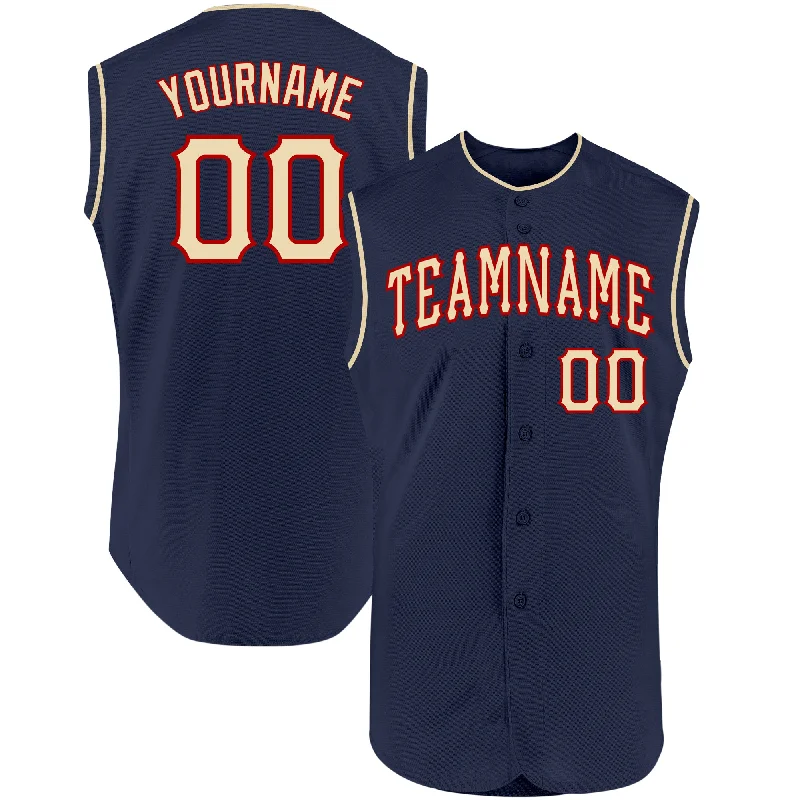 Baseball Jersey With Camouflage-Custom Navy Cream-Red Authentic Sleeveless Baseball Jersey