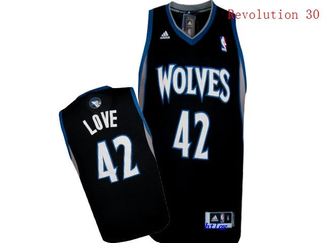 Basketball Jersey With Sponsor Logos-Timberwolves 42 Kevin Love Black Revolution 30 Basketball Jersey