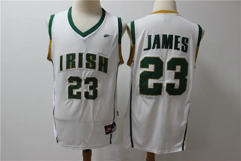 MVP Basketball Jersey-Irish High School 23 LeBron James White Basketball Basketball Jersey