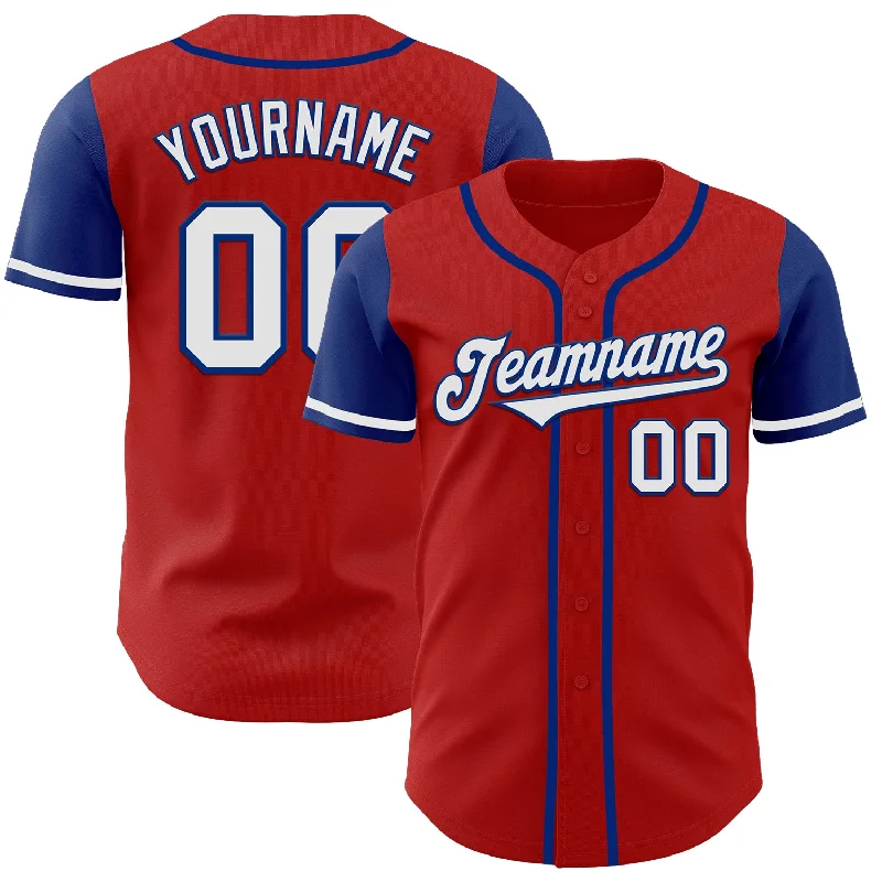 Baseball Jersey With Stripes-Custom Red White-Royal Authentic Two Tone Baseball Jersey